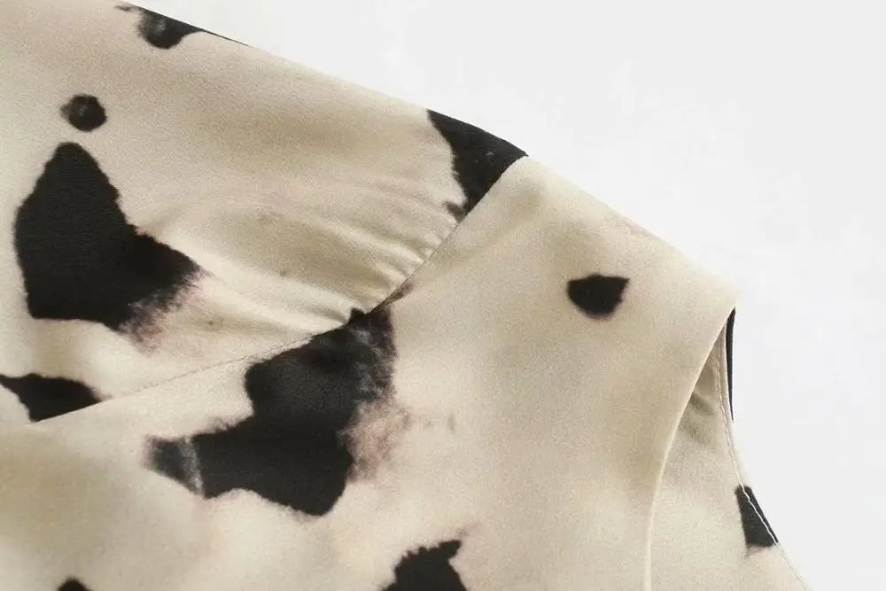 Женское винтажное платье рубашка с круглым вырезом длинным рукавом и принтом