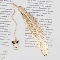 cute christmas metal feather bookmarks santa claus snowflakes book marks for teachers gift beautiful book accessories