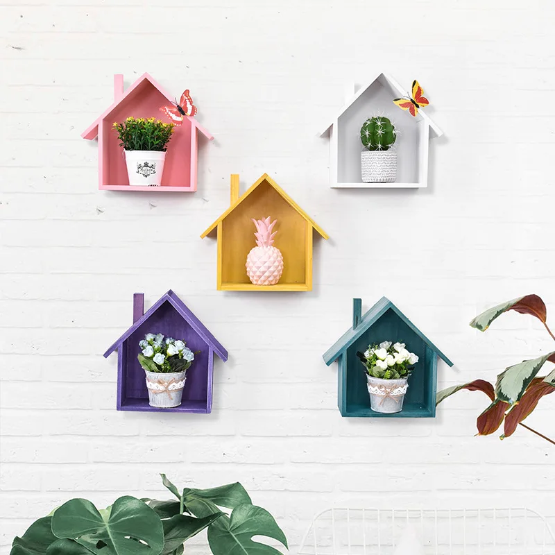 Красочная деревянная полка для хранения вещей в форме дома настольная стойка