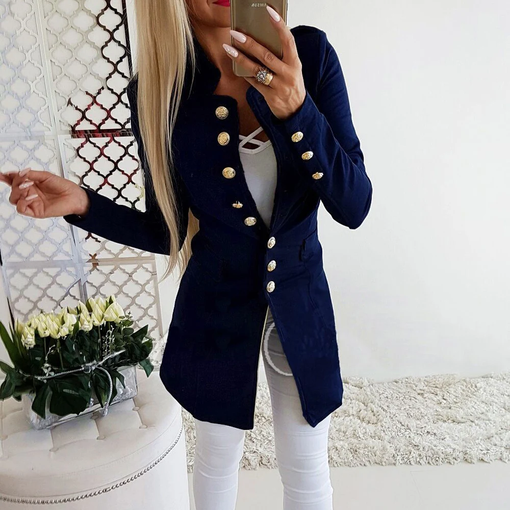Женский Тонкий Длинный блейзер двубортный Блейзер верхняя одежда модель WDC3062