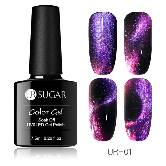 glassbottle 9D1 UR SUGAR 9D Chameleon Cat Eye Nail Gel Galaxy Magnetic Soak Off UV/LED Nail Varnish Semi Permanent Manicure Gel Lacquer 7.5ml - Цвет: glassbottle 9D1