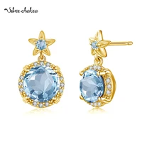14k gold earrings for women 925 silver sky aquamarine gemstone drop earring romantic fashion jewelry new accessories