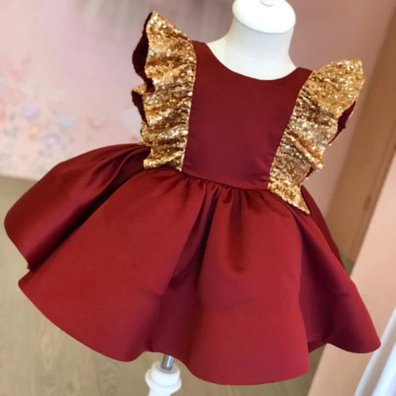 Одежда для маленьких девочек рождественское платье бант с пайетками принцессы
