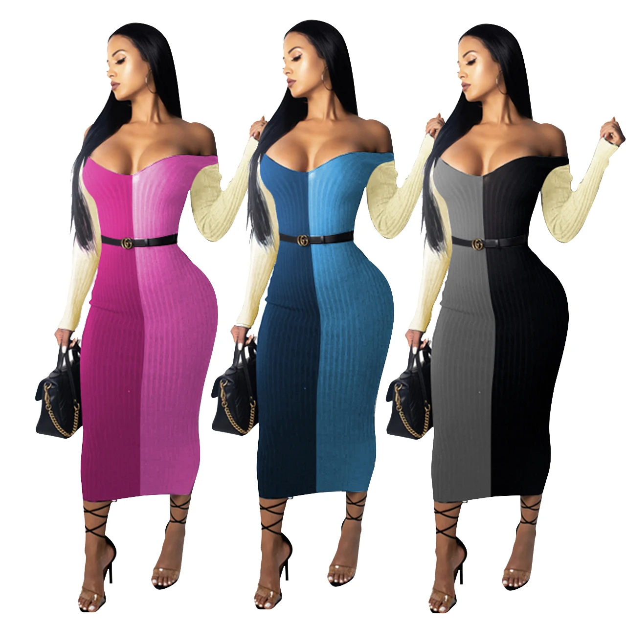 

Ready to Ship Matching color slimming strapless casual dress women outfits