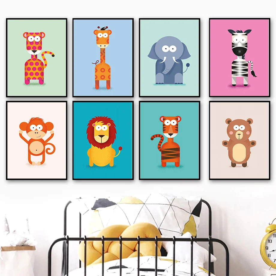 

Jungle Animals Elephant Giraffe Lion Tiger Bear Nordic Posters And Prints Wall Art Canvas Painting Wall Pictures Kids Room Decor