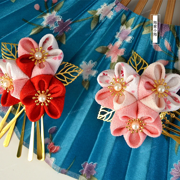 

Handmade Japanese Hairpin Sakura Tassel Hair clip Tsumami zaiku Women Barrettes Lolita Cosplay Hair Accessories For Hanfu Kimono