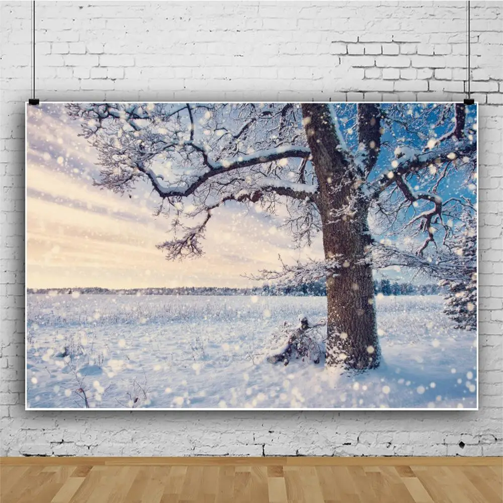 

Winter Sunset Scenery Snow Road Ground White Tree Backdrops Custom Vinyl Photographic Backgrounds For Photo Studio Photophone