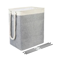 high quality foldable laundry basket cotton linen square basket storage basket fiberglass tube support cotton rope handle a20001