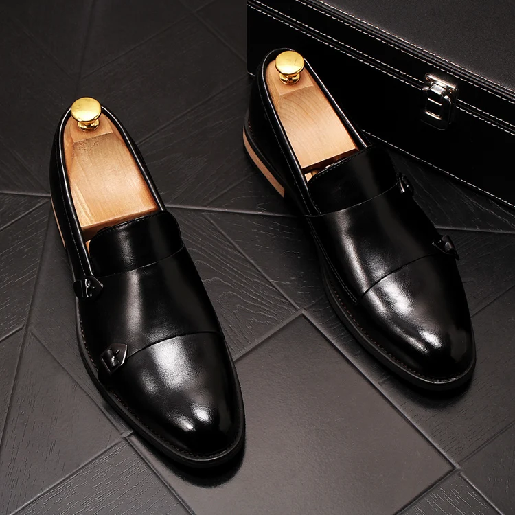 Мужские глянцевые туфли на плоской подошве с пряжкой|Туфли| |