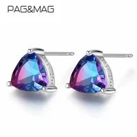 pagmag 925 sterling silver rainbow cz stud earrings for women geometric triangle earrings statment wedding fine jewelry