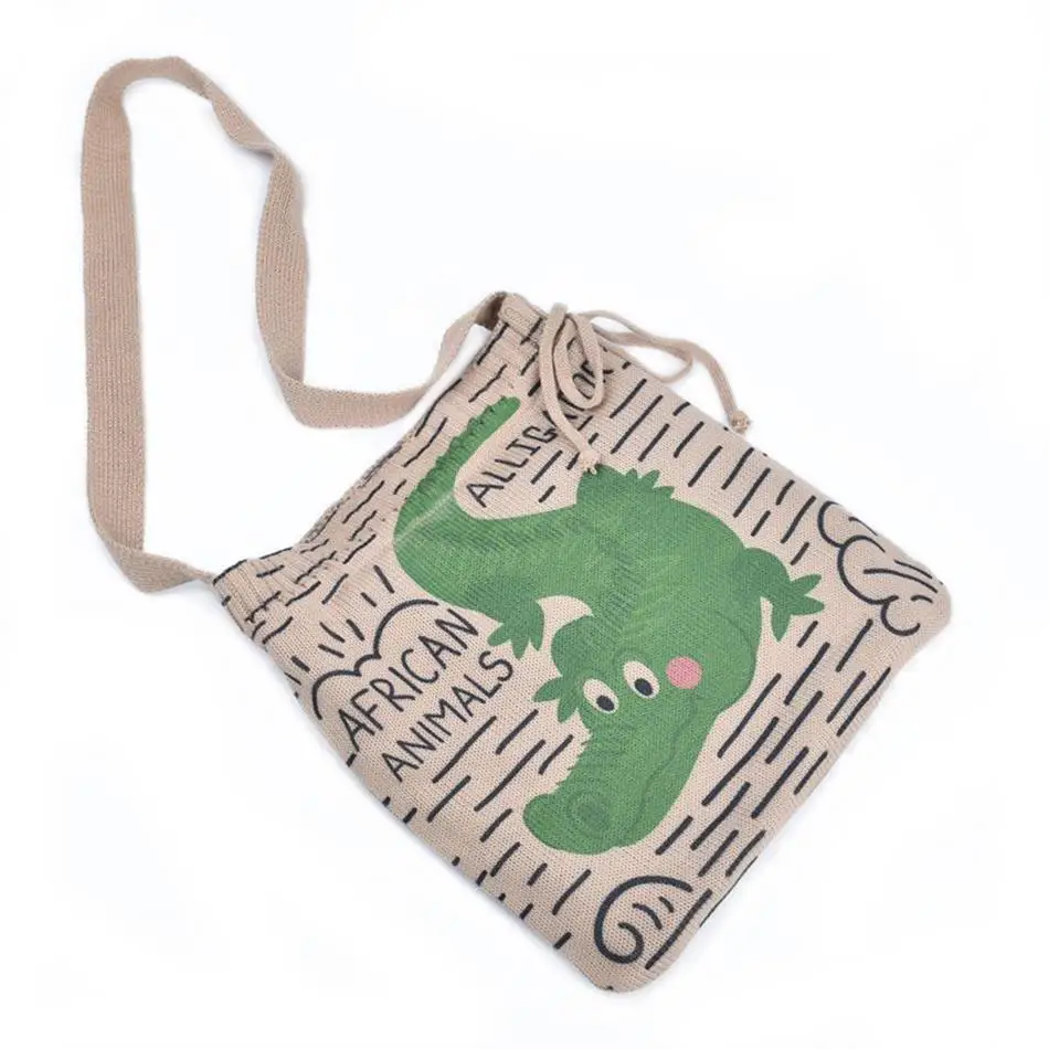 Женская шерстяная вязаная сумка-мессенджер на шнурке с мультяшным принтом