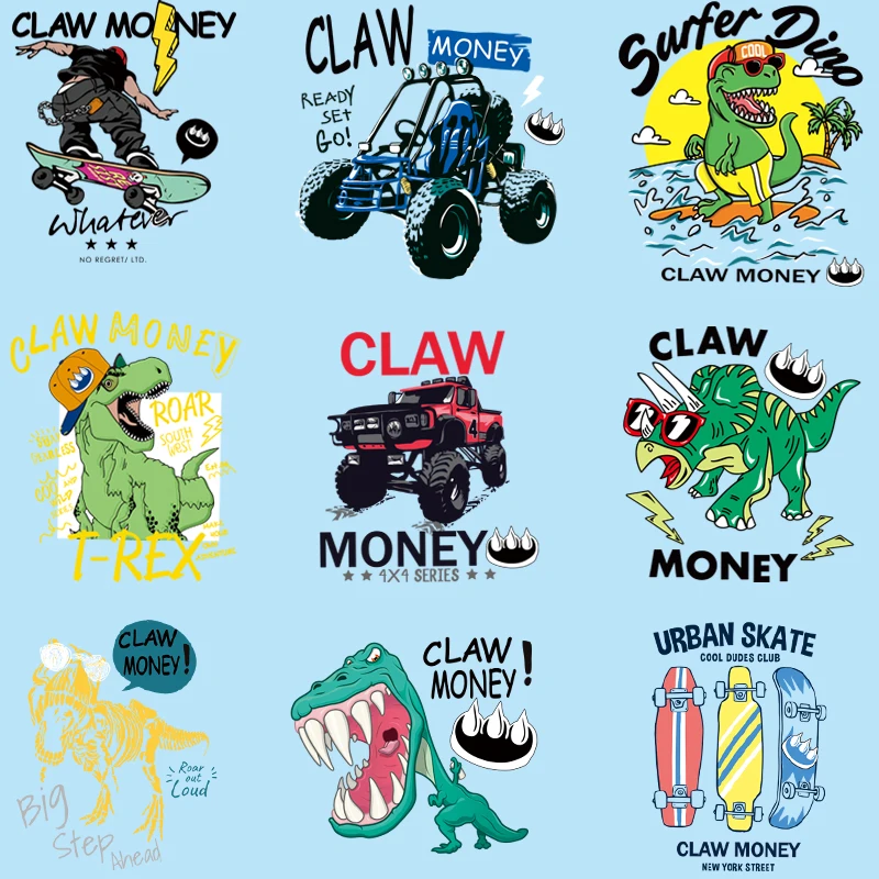 

Cartoons jurassic dinosaur iron patch for clothing heat transfer cars for children's t-shirt Skateboard stickers diy Patches
