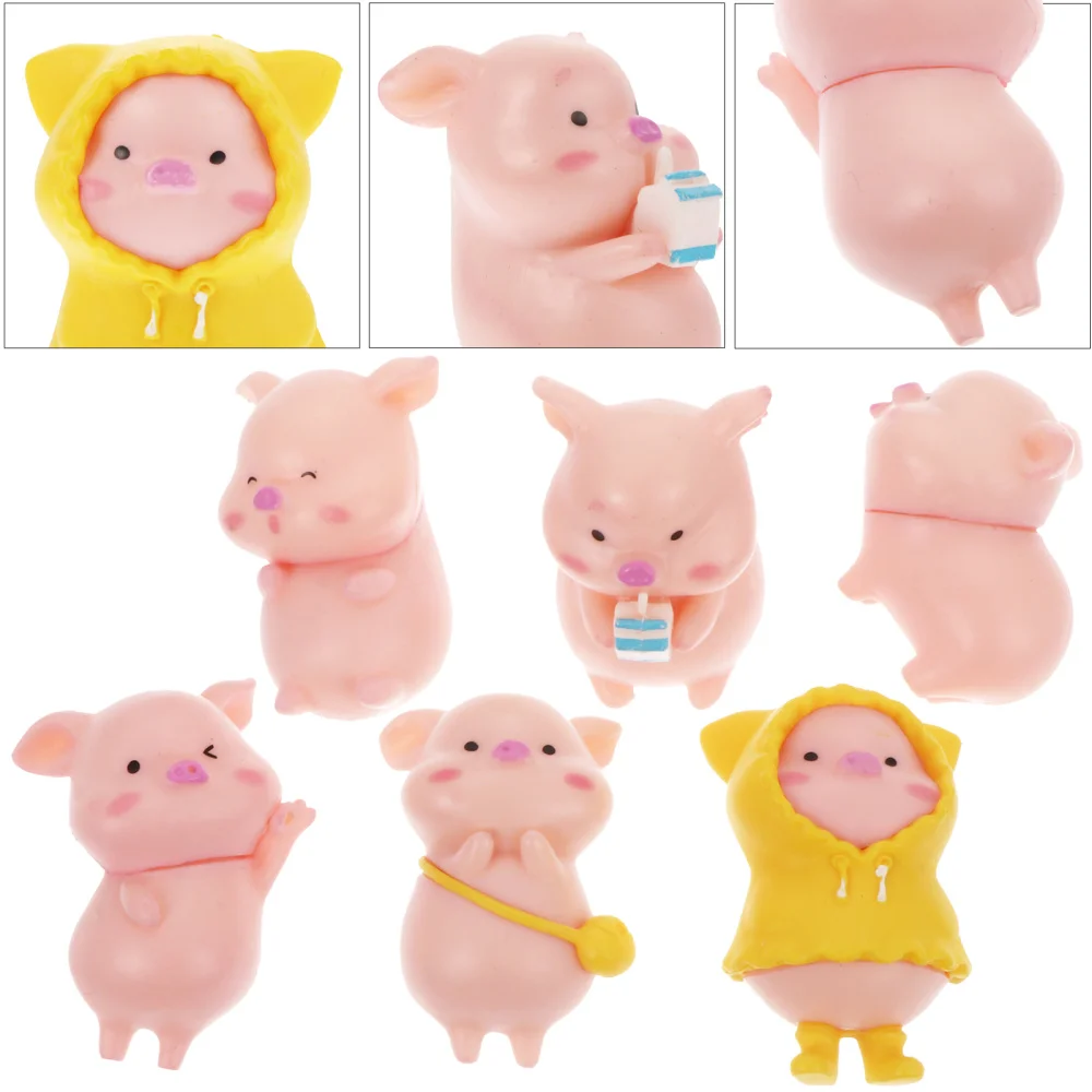 

6pcs Raincoat Piggy Small Animal Ornaments Lovely Adornments for Home