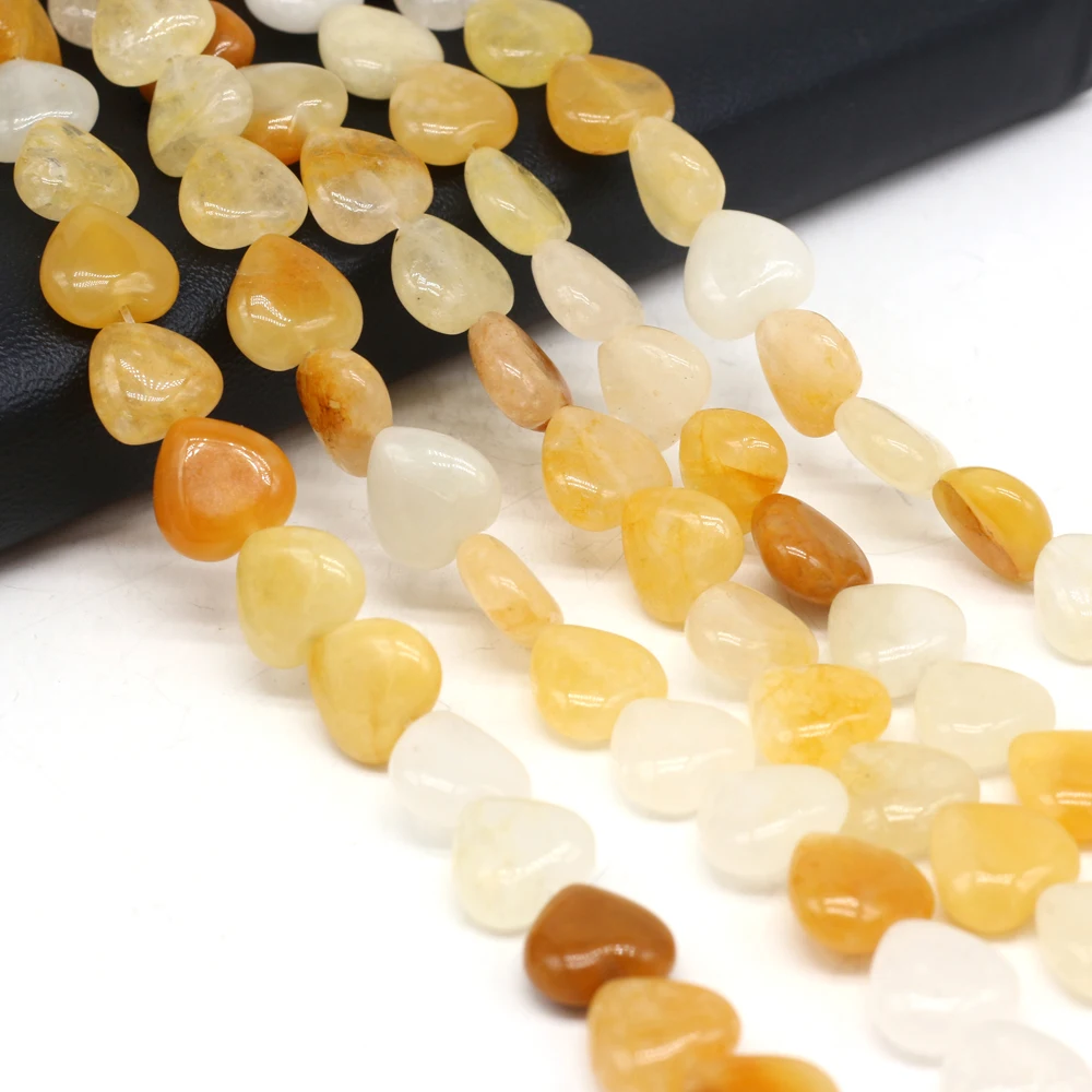 

14 Pcs / Lot Heart Beads Natural Stones Yellow Jade Strand Beads for Jewelry Making Needlework DIY Bracelet Necklace Accessories