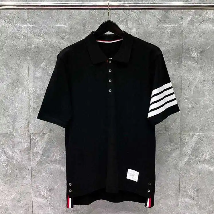 

TB BROWNE Fashion TB Brand Polo Shirts Men Casual Slim Striped Cotton Solid Polo Summer Short Sleeve High Quantity Polo Clothing