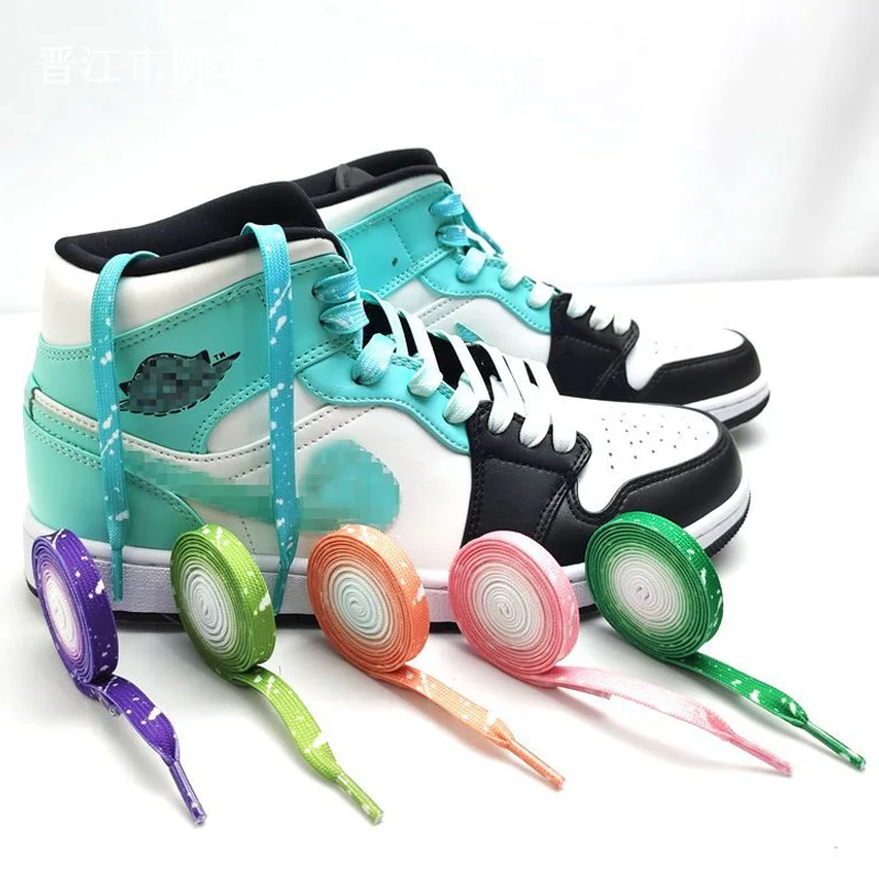 

1 Pair Color Tie Dyed Shoelaces Canvas Leisure Time aj1 Air Force One Men's Sports Shoes Adaptation Women's Variegated Laces