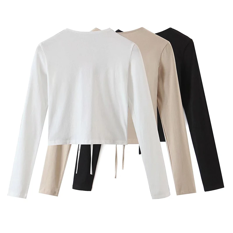 

Women Sexy Harajuku Open Back T-shirt Long Sleeve Top Cropped Tops Women T-shirt Summer Casual Tops White Fashion T-shirt 2021