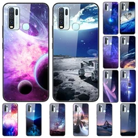 case for vivo y50 back phone cover black silicone bumper with tempered glass star sky series