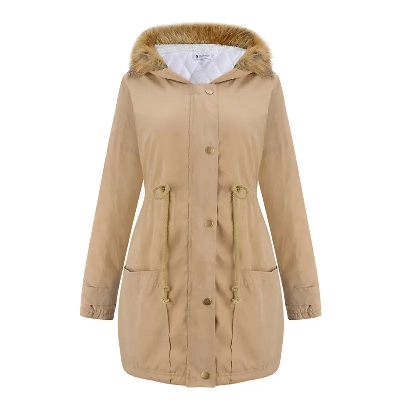 

Женское пальто с меховым воротником, теплая свободная Базовая куртка большого размера с капюшоном и кулиской на талии, Осень-зима 2019, f1598