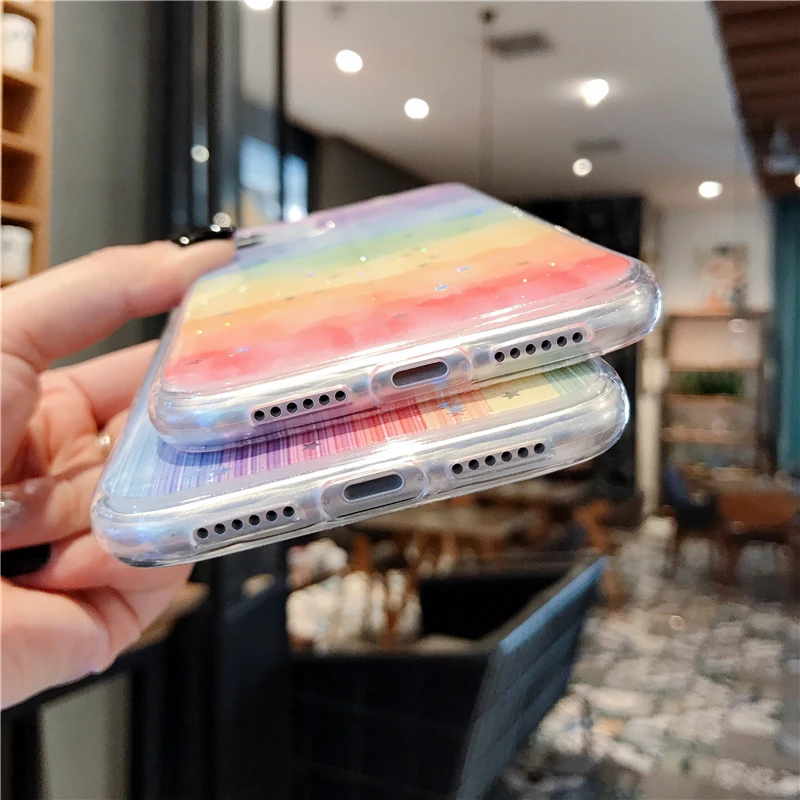 fashion bling star rainbow phone case for iphone 11 pro max x xs xr 7 8 6 6s plus se 2020 glitter soft tpu protective cover free global shipping