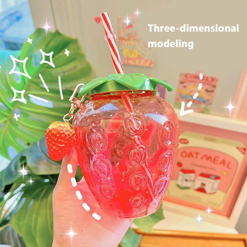 Летняя мультяшная кавайная соломенная чашка в виде клубники пластиковая милая