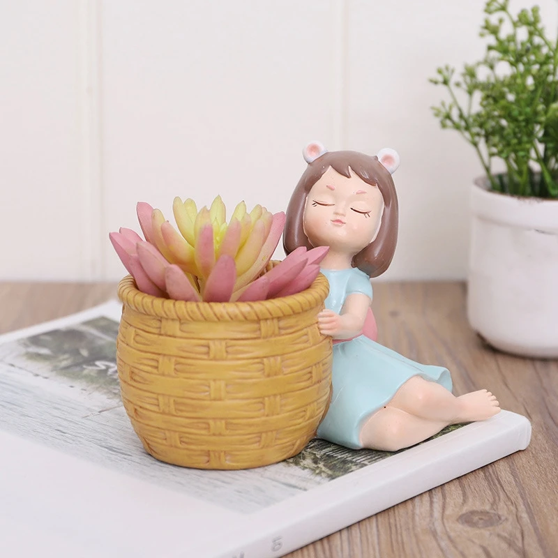 

2PCS Cartoon Succulent Plant Pot Cactus Plant Flower Pot Container Planter 2 Styles Cute Girl Design Plant Holder