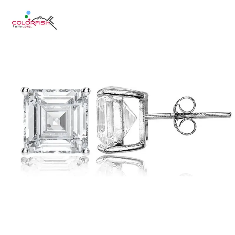 

Женские сережки-гвоздики с цветными рыбками, 2 карата, из стерлингового серебра 925 пробы, 7 мм, имитация бриллианта