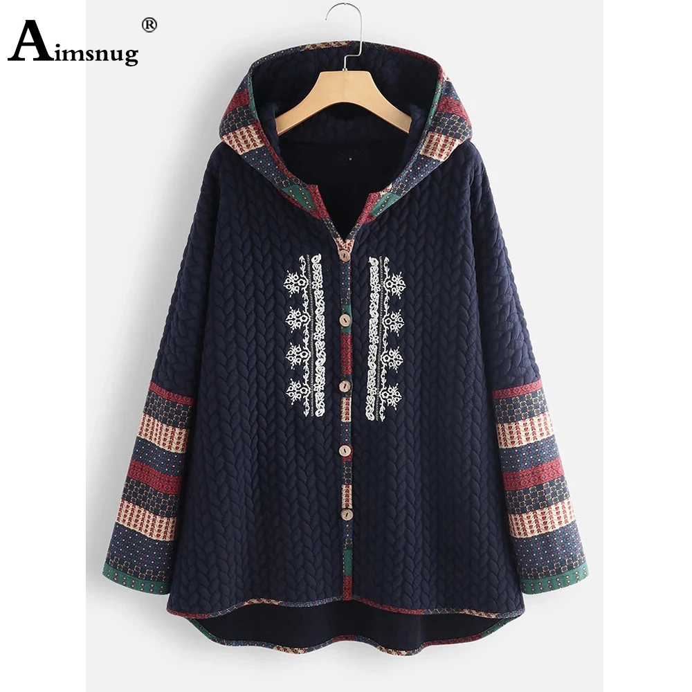 Plus Size Women Indie Folk Jacket 2021 Single Breasted Top Outerwear Ladies Knitted Plush Coats Vintage Hooded Jackets Femme 5XL