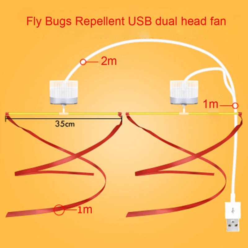 

Fly Repellent Fan Keep Flies / Bugs Away From Your Food Hanger 5V USB 2 Head Fan for Kitchen Market Shop BBQ T21A