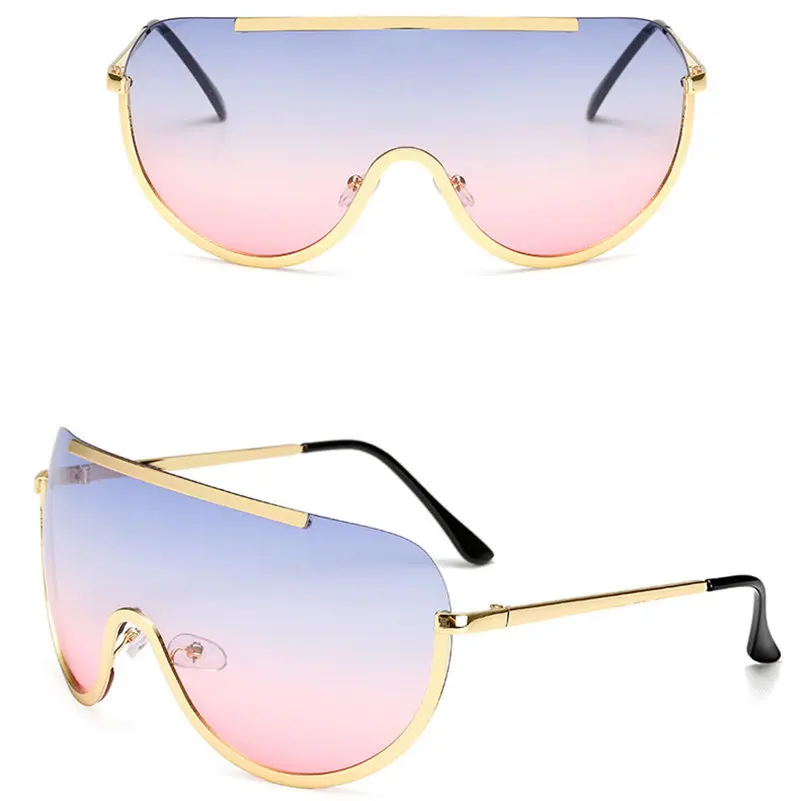 RBRARE Siamese Alloy Sunglasses Women Classic Round Sun Glasses Metal Candy Colors Outdoor Oculos De Sol Feminino UV400 - Цвет линз: Blue Pink