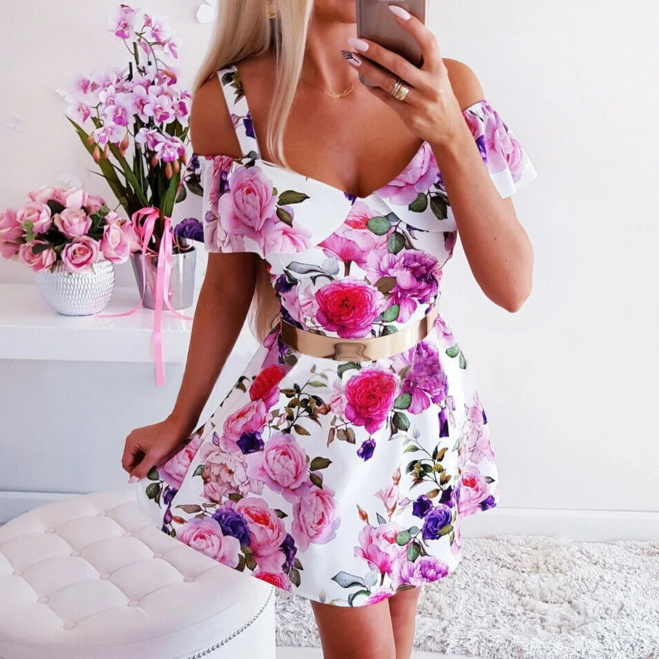 Style 8 Женское платье с цветочным рисунком, бохо, облегающее, короткое, мини платье, сексуальное, элегантное, для девушек, летнее, Пляжное, повседневное, сарафан, праздничное, женское платье - Цвет: Style 8