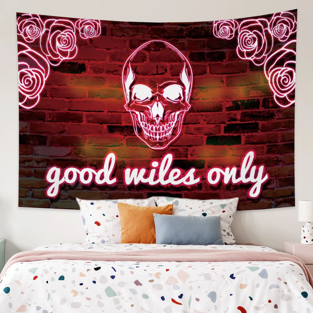 

Laeacco Skull Tapestry Hippie Wall Hanging Psychedelic Throw Carpet Art Psychedelic Bedspread Tablecloth For Living Room Decor