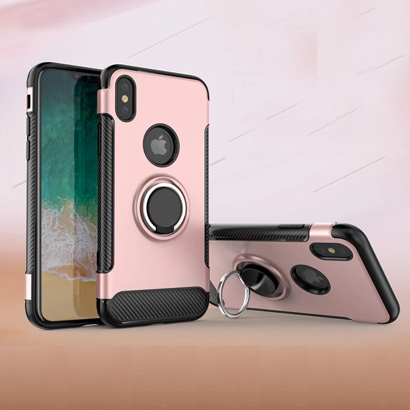 Роскошные противоударные Чехлы для iPhone X металлический чехол с 360 пальцами