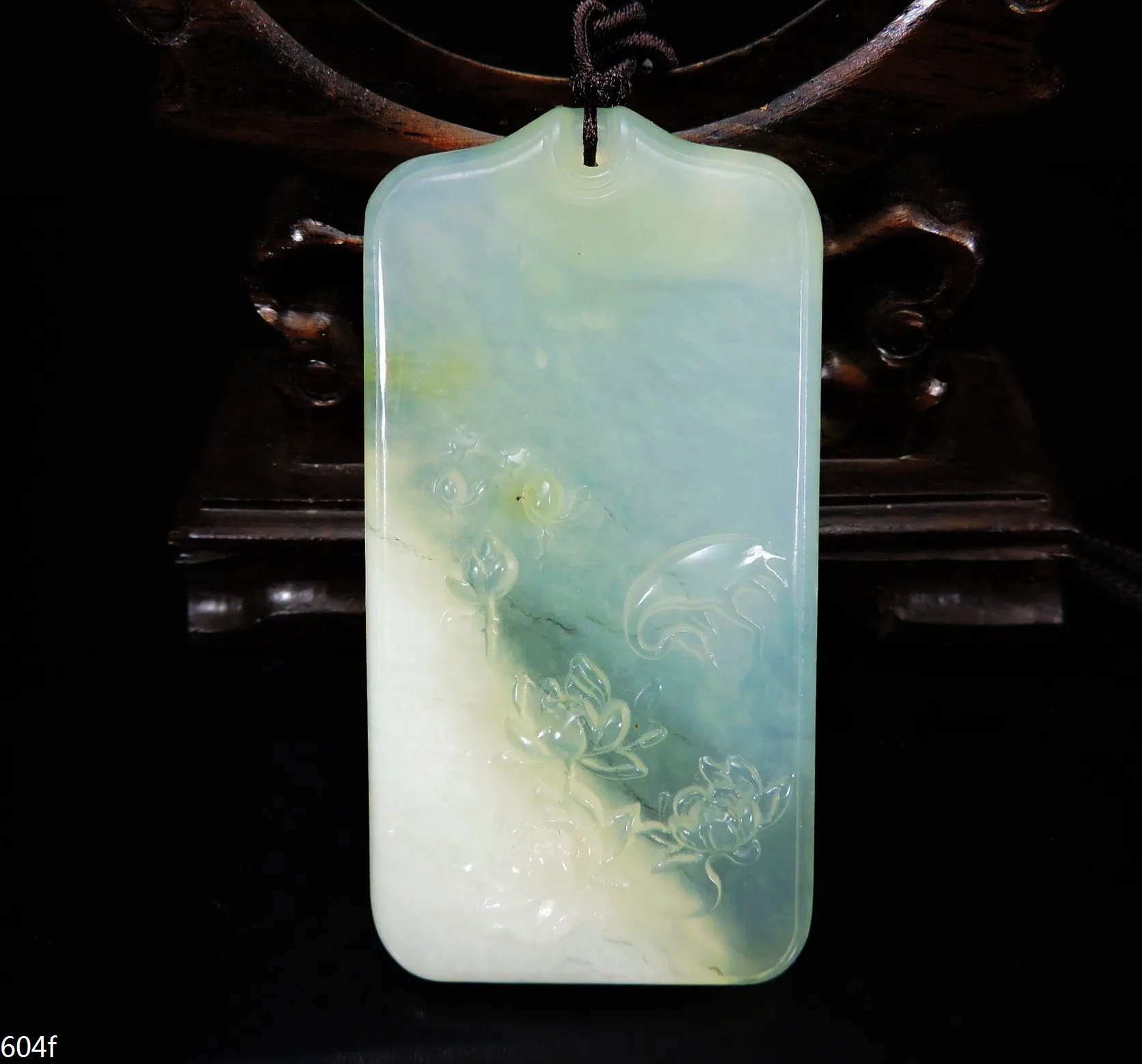

Jade Jewelry Natural Jade Pendant Necklace Hand-Carved crane&lotus flower Jadeite Necklace Pendant Gift No Treatment 604f