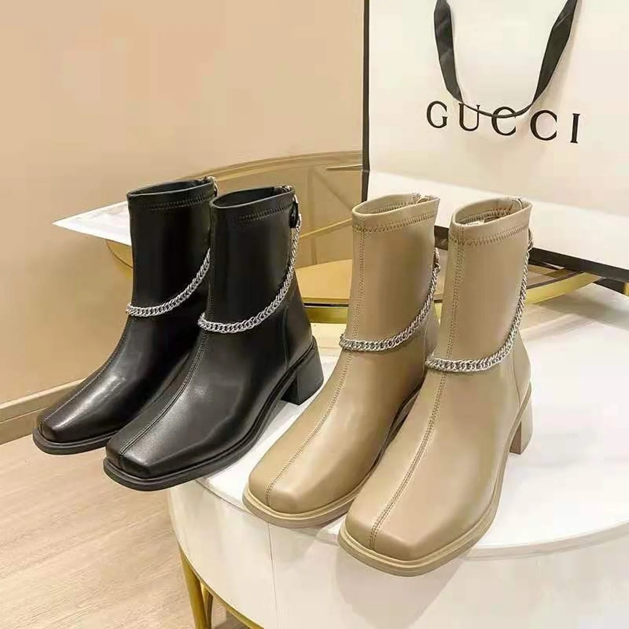 

Женские ботинки челси на квадратном каблуке, зимние Дизайнерские ботильоны из искусственной кожи, на молнии сзади, на среднем каблуке, 2021