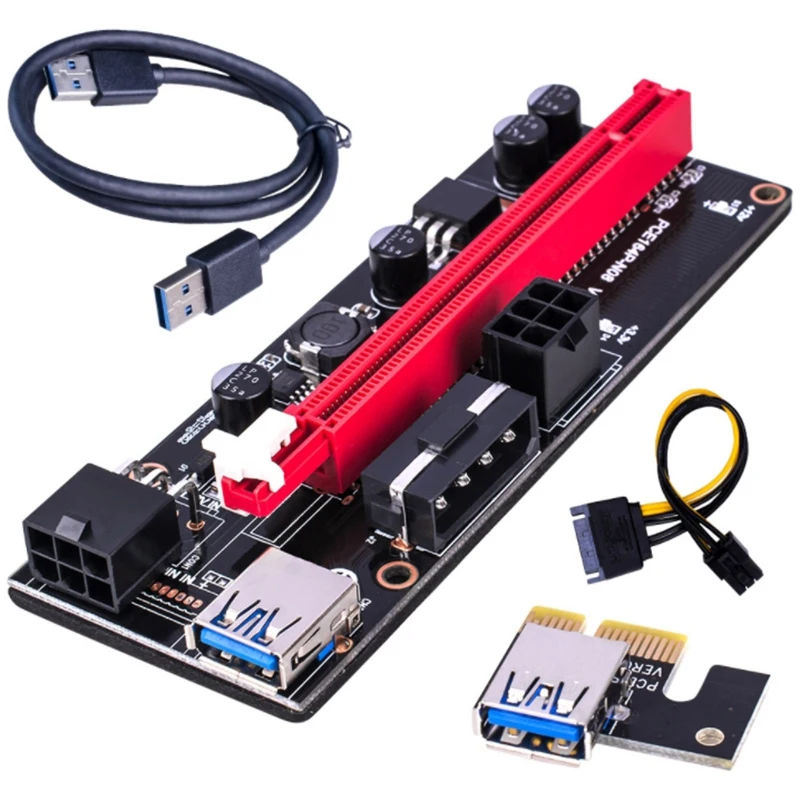 

VER009 USB 3,0 PCI-E VER009S Экспресс 1X 4X 8X 16X расширитель Riser карта адаптера SATA 15Pin до 6 Pin Мощность кабель 6 шт.