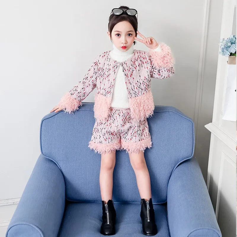 Одежда для девочек комплекты осенне-зимней одежды пальто + штаны комплект из 2