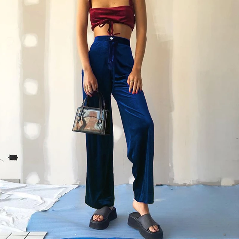 2019 осень зима новые женские модные вельветовые широкие брюки с высокой талией на