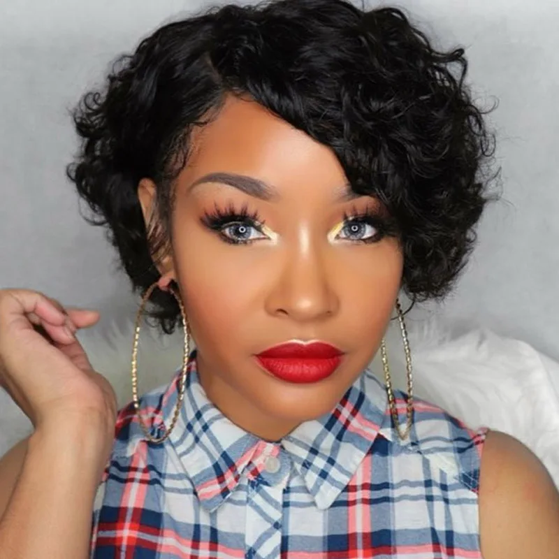 Качающийся лес кудрявый Боб кружевные передние парики для черных женщин