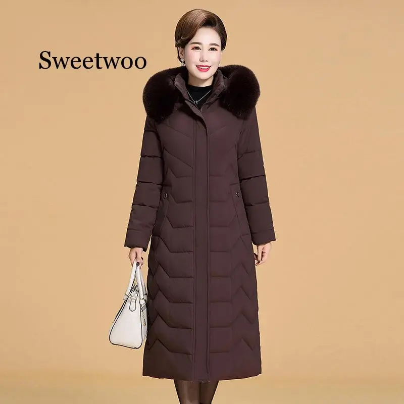 Женская зимняя куртка с капюшоном и меховым воротником зимнее пальто большого