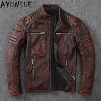 ayunsue men clothing genuine cowhide leather jacket mens motorcycle suit retro clothes autumn coat male chaqueta hombre lxr707