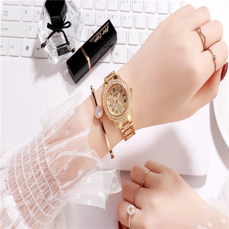 

Часы женские кварцевые, роскошные брендовые водонепроницаемые золотистые наручные, из нержавеющей стали, подарок для женщин, под платье 81