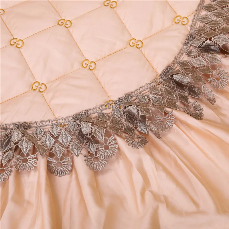

champagne Gold 600TC Egyptian Cotton Flowers Embroidery Bedding Set Double Duvet Cover Set Lace Bedspread Bed Linen Pillowcases