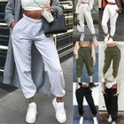 Брюки женские спортивные с широкими штанинами, свободные спортивные длинные однотонные штаны для бега с высоким эластичным поясом, уличная одежда, 2020
