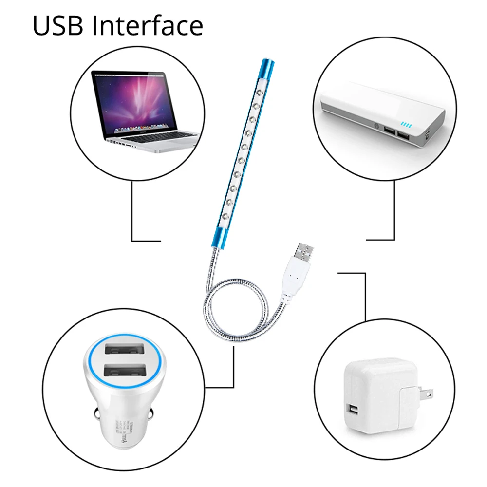 Anpro 1 шт. гибкий ультра яркий мини 10 светодиодный USB ночник настольная книга для чтения светодиодный светильник компьютерная лампа для клавиатуры для ПК ноутбука