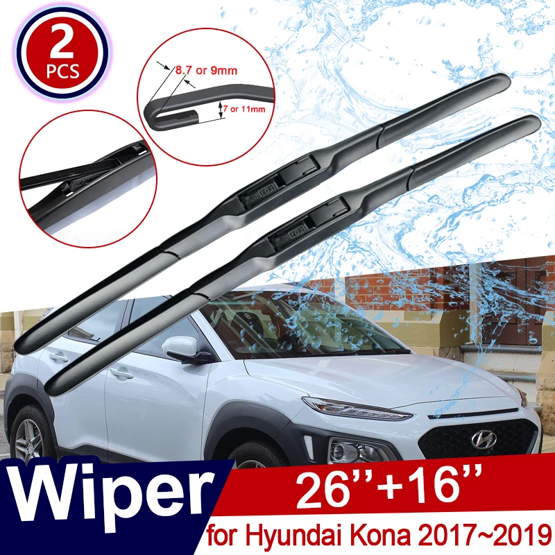 

Щетка стеклоочистителя для Hyundai Kona 2017 ~ 2019 2018 Kauai, стеклоочистители переднего ветрового стекла, стеклоочистители, автомобильные аксессуары типа J Hook