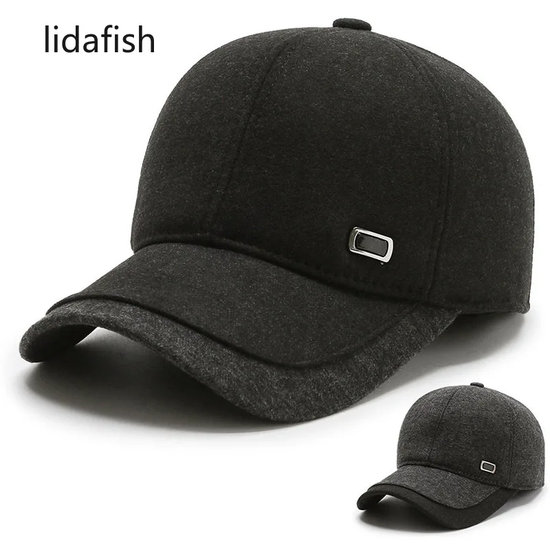 

lidafish Unisex New Fashion Winter Warm Baseball Cap With Ear Flaps Street Hip Hop Hats For Men Black Grey Dad Hat