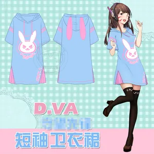 Летнее Harajuku женское Повседневное платье с капюшоном D.VA косплей с заячьими ушками толстовка с капюшоном длинное платье с капюшоном пляжное Короткое мини-платье