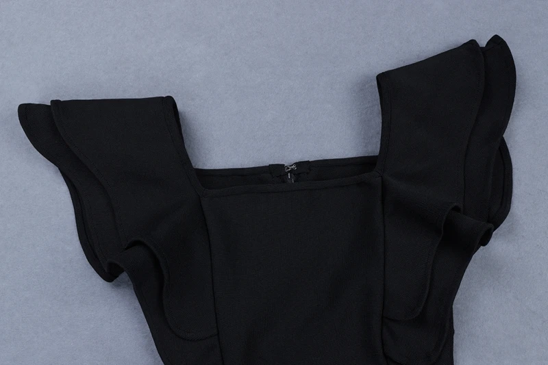 Женское облегающее платье INDRESSME черное с короткими оборками и рукавом бабочкой