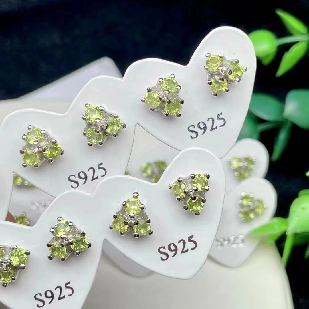 

10 Pairs Natural stone peridot garnet clover Stud Earring for women 925 Silver Fashion Healing Gemstone Earrings jewelry